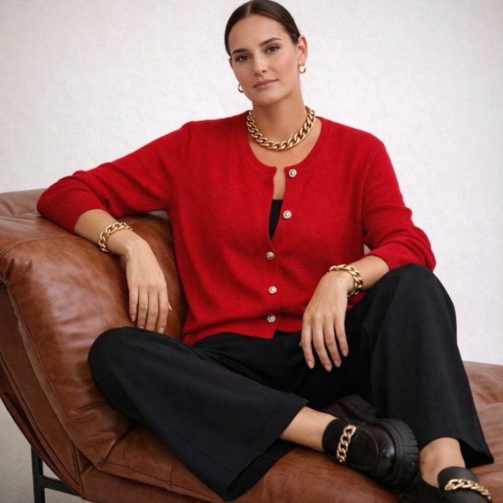 TALBOT’s Red Cashmere Cardigan Button Down